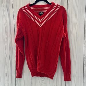 Vintage Y2K Altitude Deep V Neck Red Striped Preppy Pullover Sweater Size Small